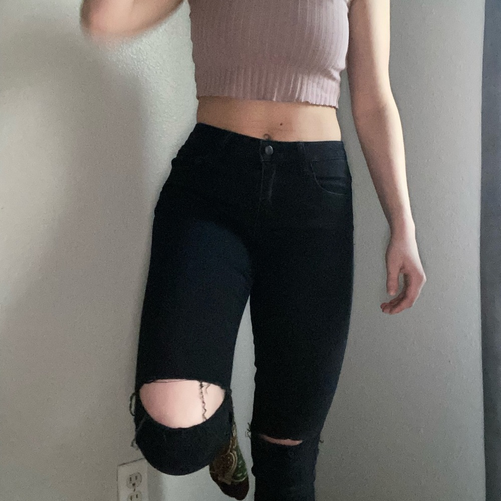 Ripped Knees Black Jeans